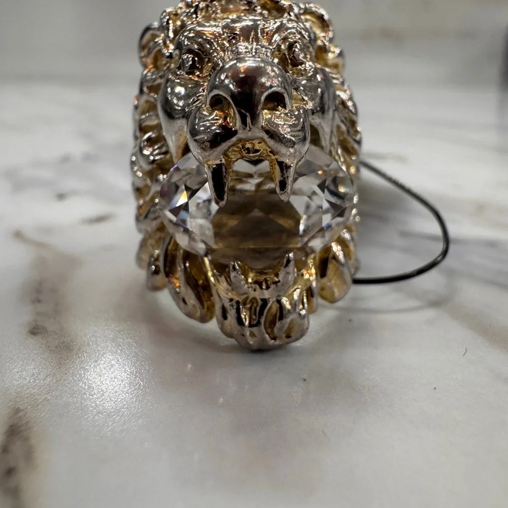 Gucci Two-Tone Lion Head Ring with Crystal Accent